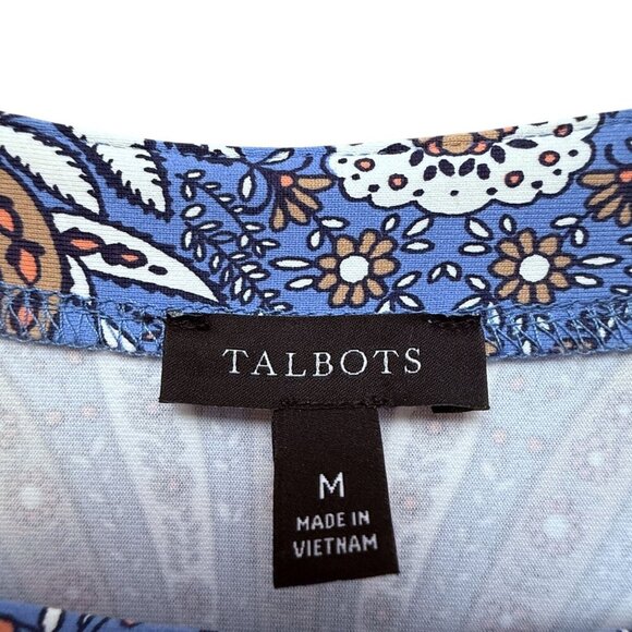 TALBOTS Effortless Jersey Shift Dress Medium Baroque Paisley Blue Stretch - Picture 5 of 10